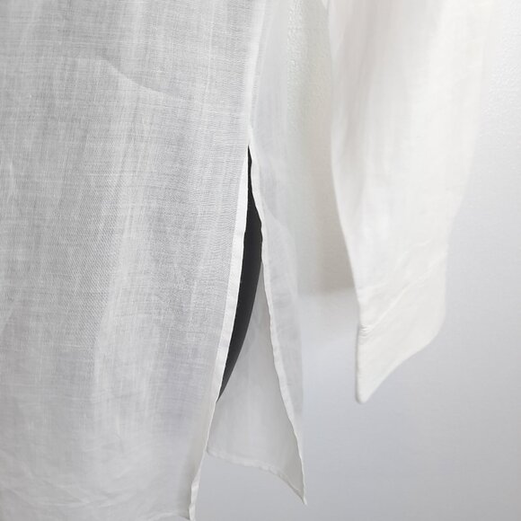 Large Bohemian Long Sleeve Button Up 100% Cotton / Linen Summer Tunic Blouse - Picture 5 of 12